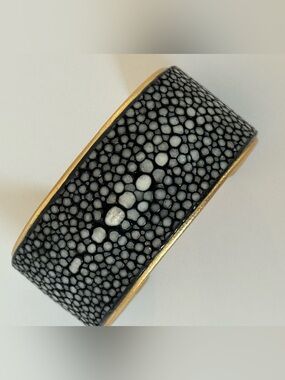 Black Gray Polished Pearl Stingray Gold Liner Cuff Lema J Designs